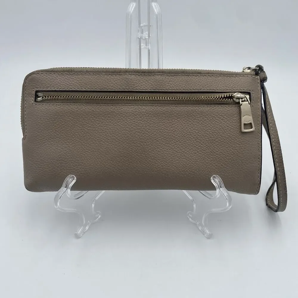 Coach Clutch Wristlet Handbag Purse Zip Around Stone Beige Leather Womens 54313